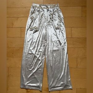 NWT Christian Lacroix Shiny Champagne Cream Velvet Wide Leg Lined Trousers Sz XS